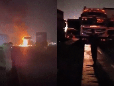 राजस्थान: केमिकल टैंकर की टक्कर से LPG ट्रक में लगी भीषण आग, देखें Viral Video 16 राजस्थान