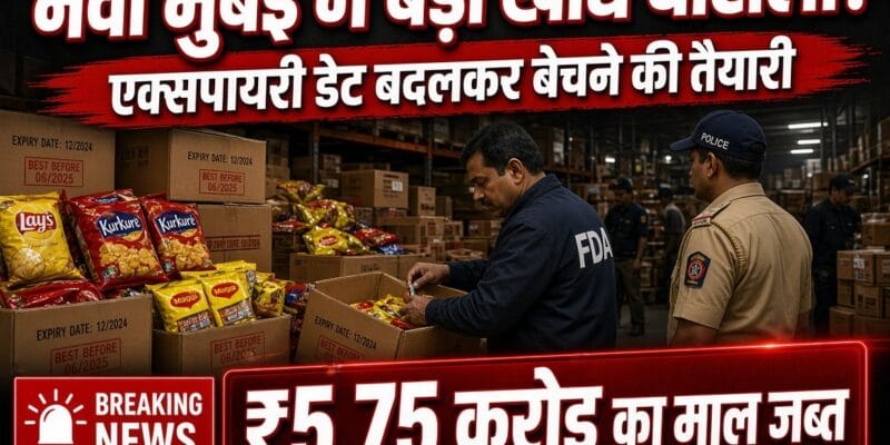 Navi Mumbai में बड़ा खुलासा! एक्सपायर्ड खाद्य सामान पर लगाए जा रहे थे नए डेट वाले स्टिकर 1 Navi Mumbai